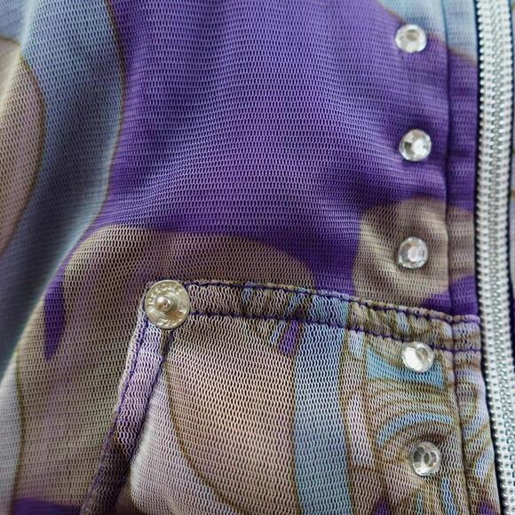 Y2K Apple Bottoms Psychedelic Sheer Cropped Zip-Up Hoodie with Rhinestones US M - Picture 7 of 8